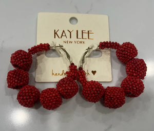 Golden Stella | Red Beaded Ball Hoop Earring