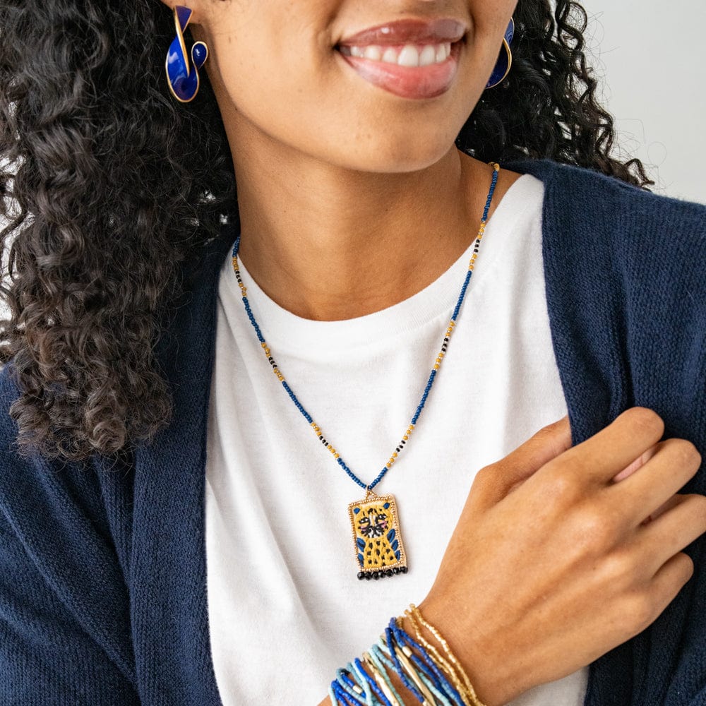 Ink + Alloy | Robin Beaded Embroidered Cheetah  Pendant Neckace