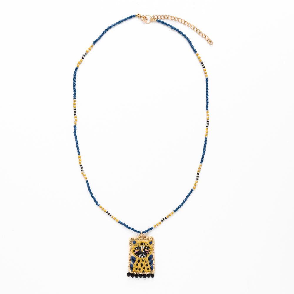 Ink + Alloy | Robin Beaded Embroidered Cheetah  Pendant Neckace