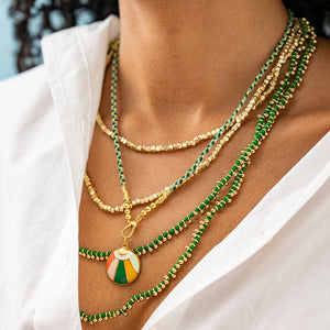 Ink + Alloy | Rosemary Thread Extra Long Brass Necklace with Green Beads