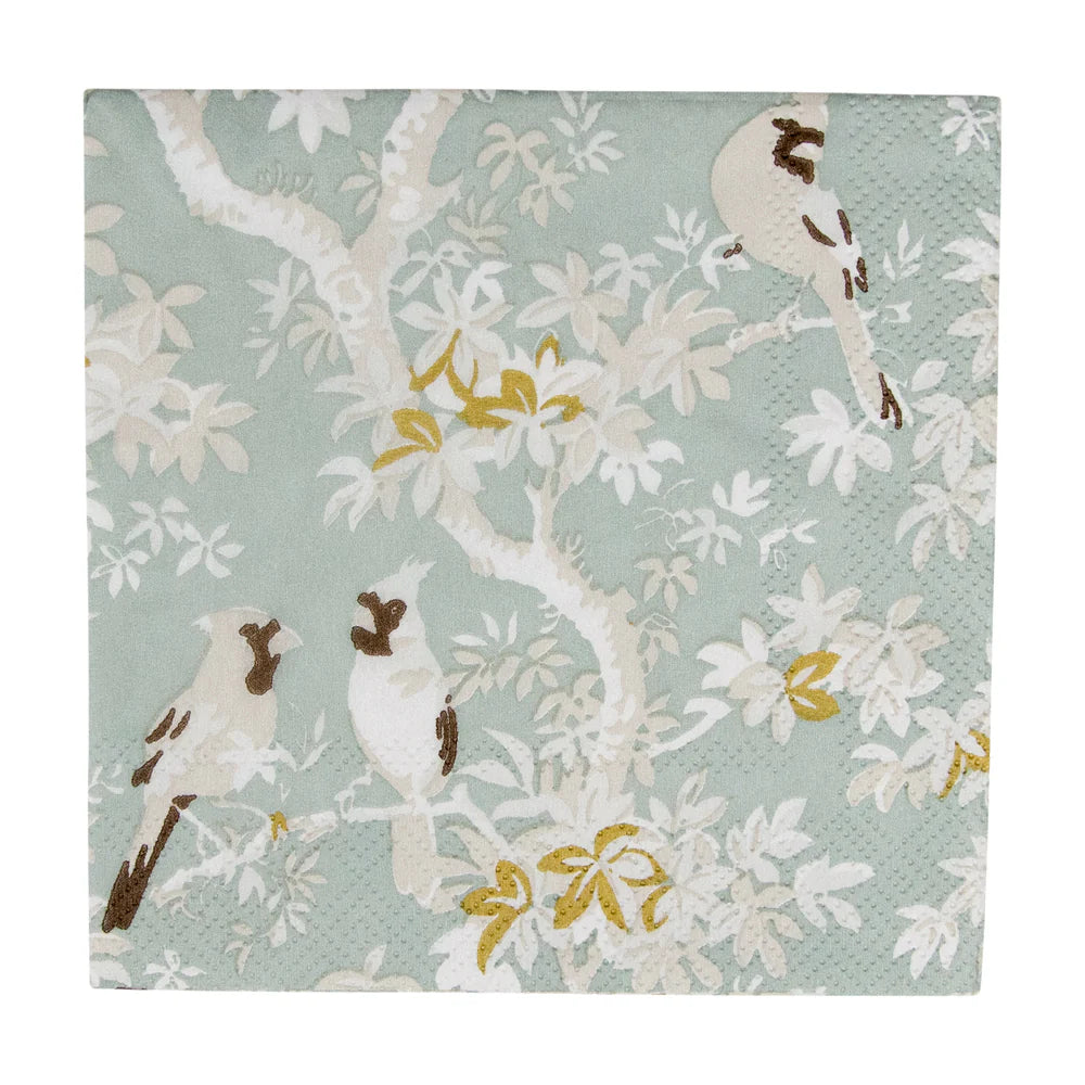 Caspari | Scenic Songbirds Celadon Cocktail Napkin