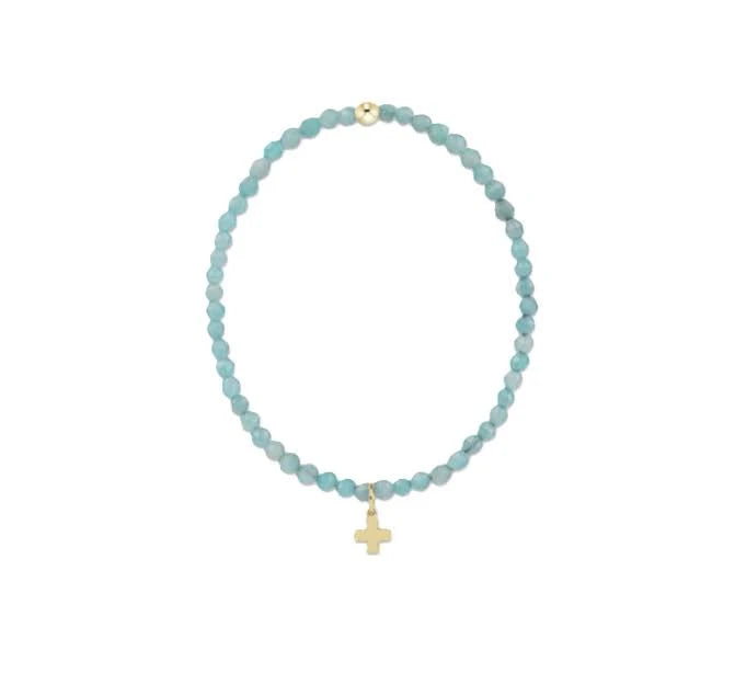 Classic 3mm Gemstone Bracelet with Gold Signature Cross Charm