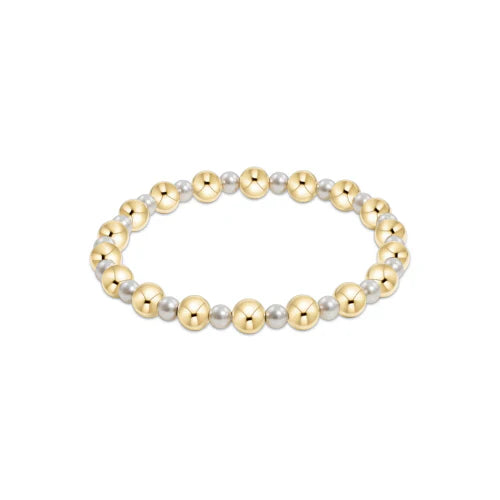 eNewton extends | Pearl Grateful Pattern 4mm Bead Bracelet - 6mm Gold