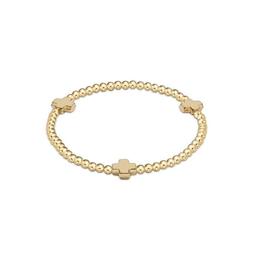 eNewton | Signature Cross Gold Pattern 3mm Bead Bracelet - Gold