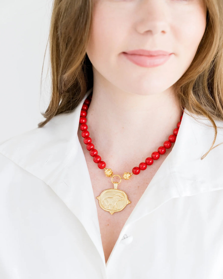 Susan Shaw | Handcast Gold Elephant on Red Coral Necklace