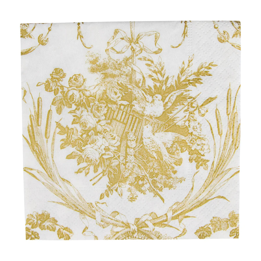 Caspari | Romantic Toile Gold Cocktail Napkin