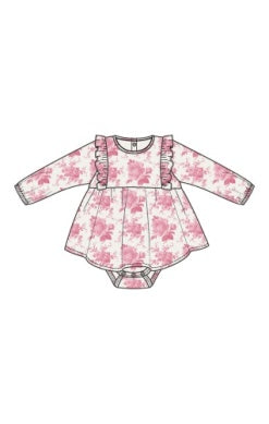 Angel Dear | Vintage Pink Roses Ruffle Longsleeve Bodysuit Dress
