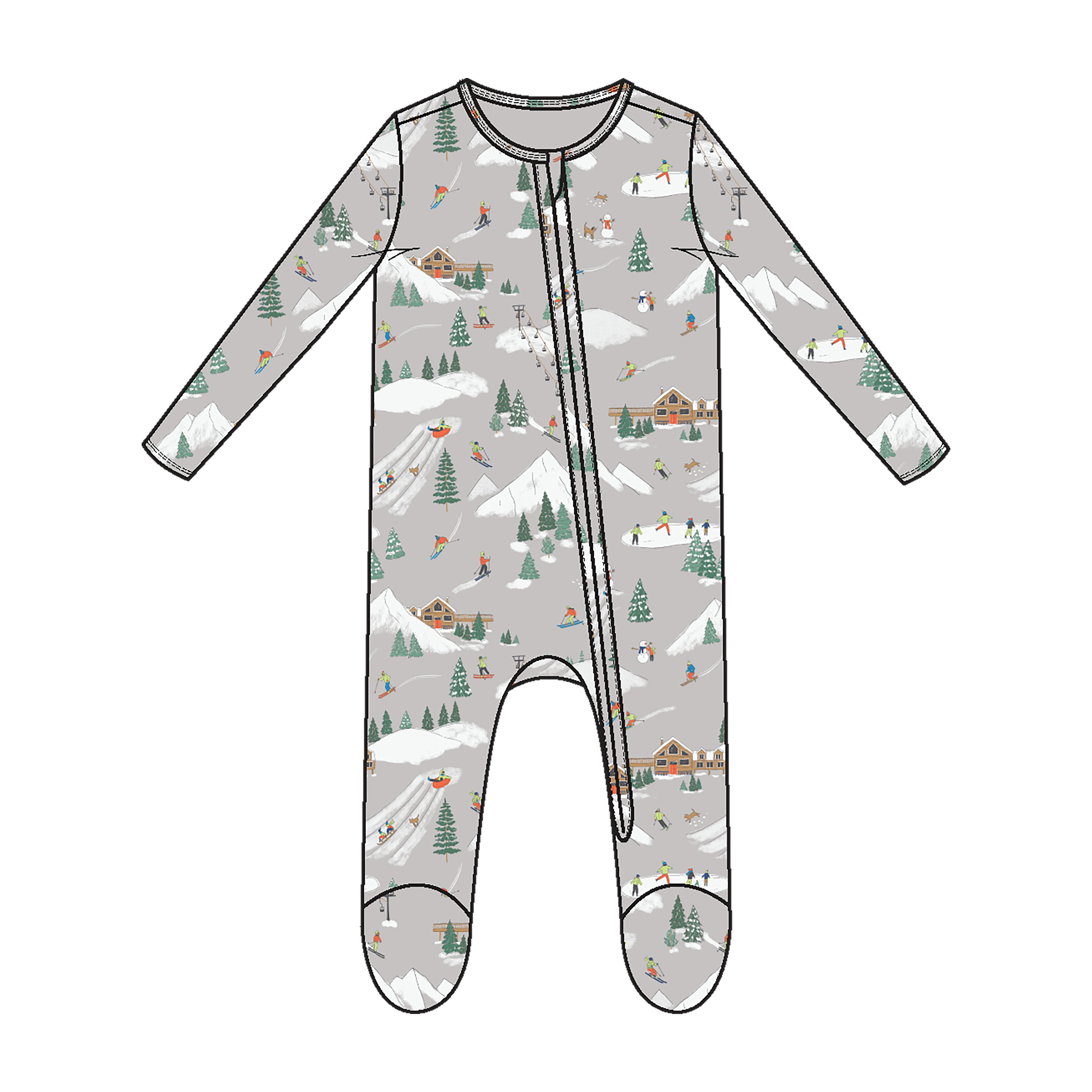 Angel Dear | 2 Way Ruffle Zipper Footie - Winter Fun Skiiers