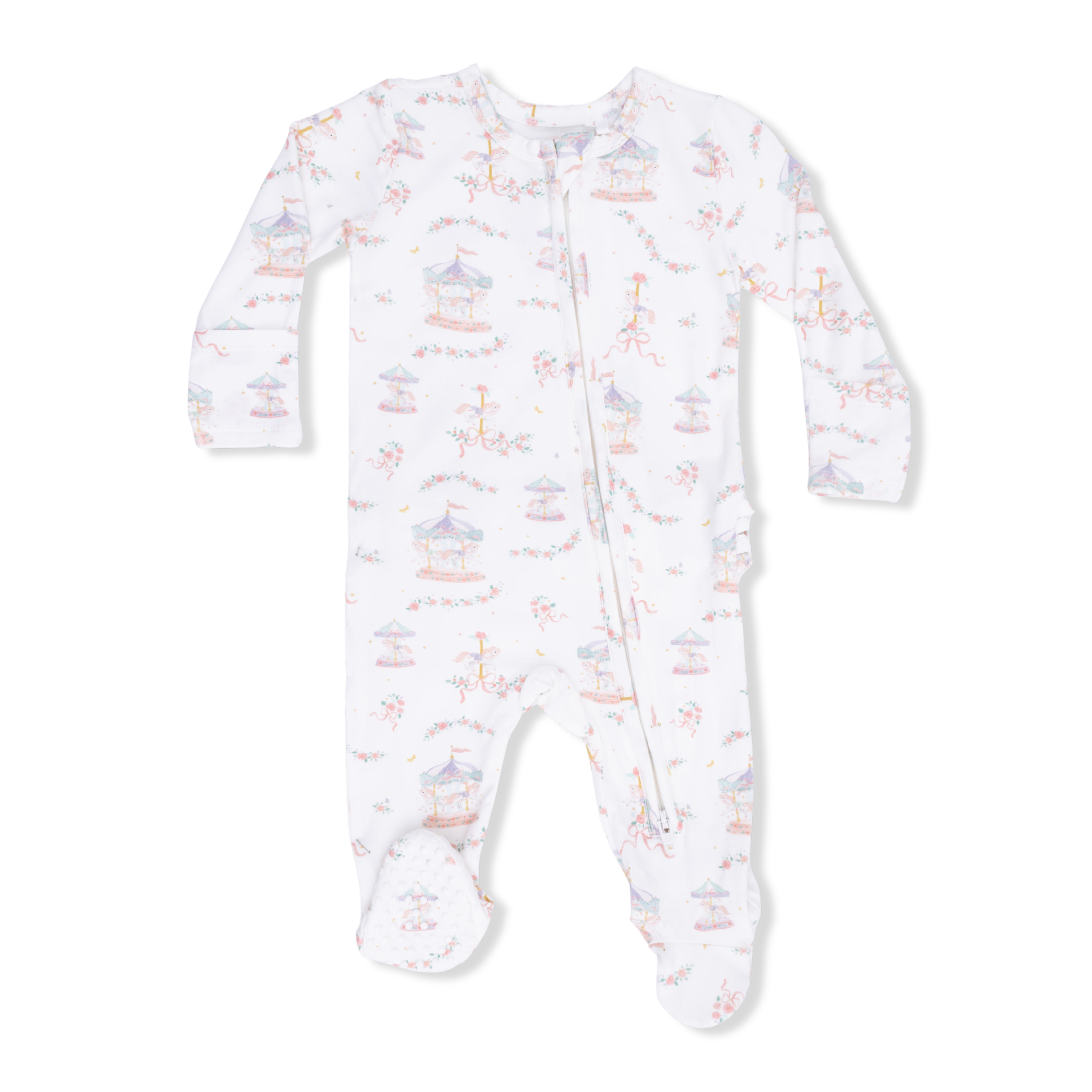 Angel Dear | Carousel with Bows 2 Way Ruffle Back Zipper Footie