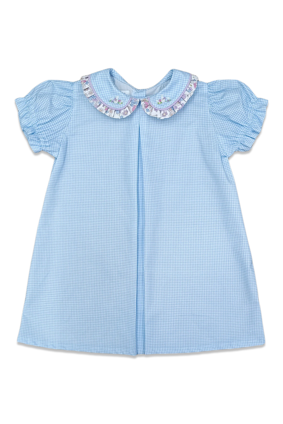 Pansy Bunch and Blue Gingham Short Sleeve Day Dress