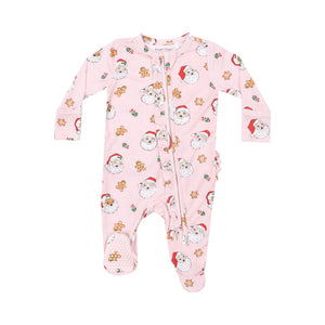 Angel Dear | 2 Way Ruffle Zipper Footie - Vintage Pink Santas