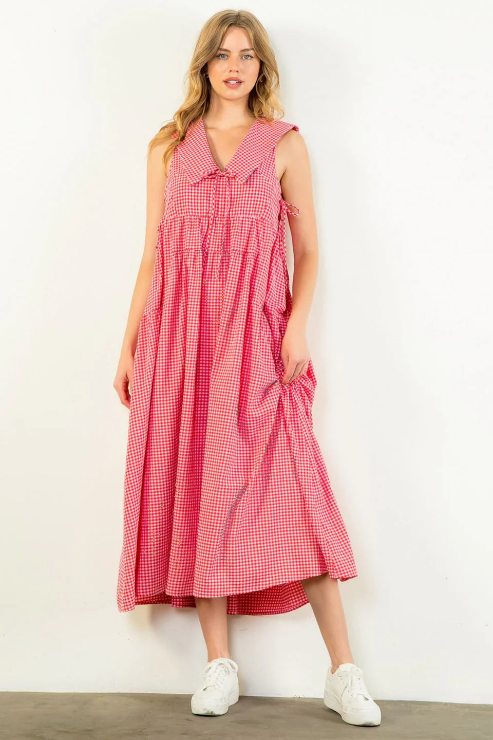 Sleeveless Gingham Midi Dress
