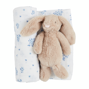 Mudpie | Blue Floral Swaddle and Rattle Set