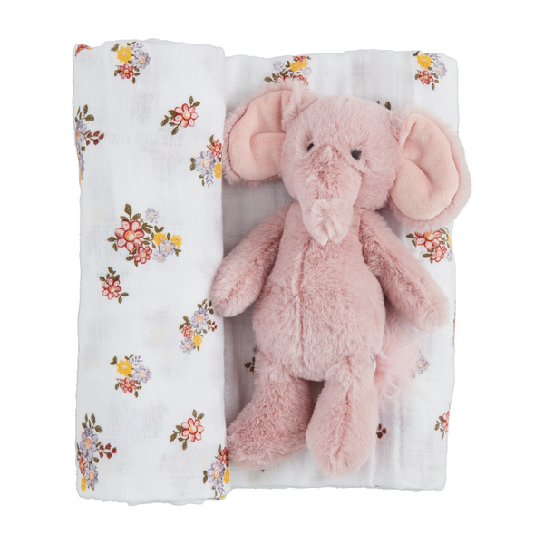 MudPie | Floral Swaddle and Rattle Set
