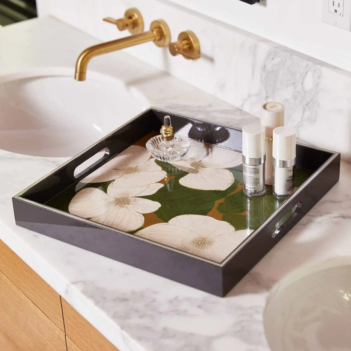 ROCKFLOWERPAPER | White Dogwood 15 Inch Square Tray