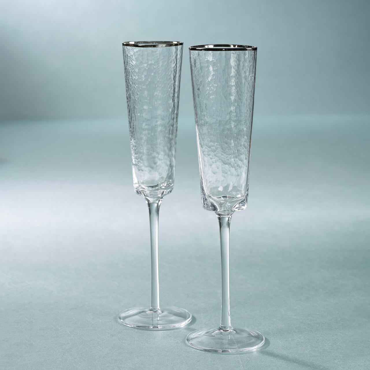 Zodax | Apertivo Triangular Champagne Flutes with Platinum Rim
