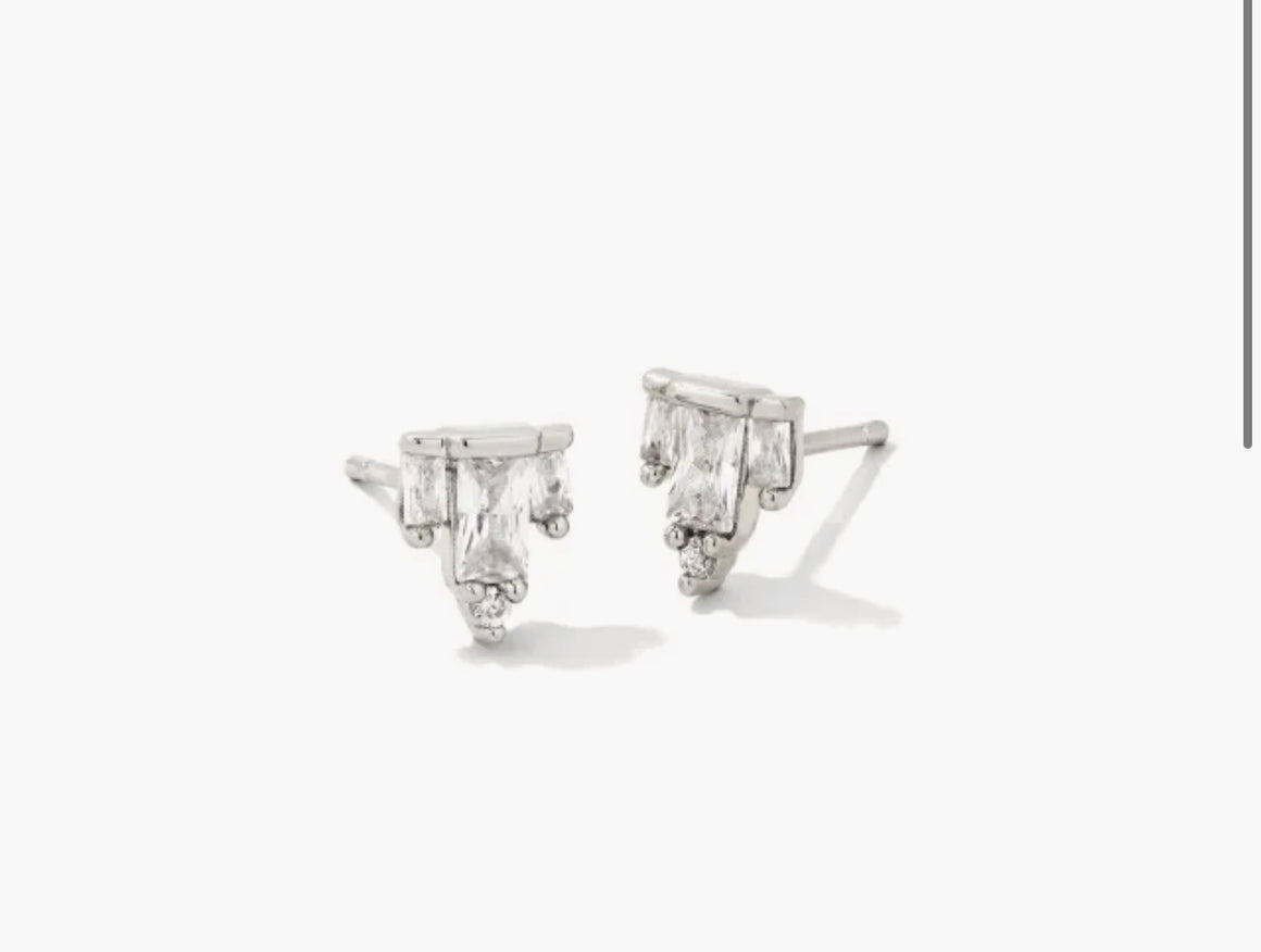 Juliette Stud Earring - Rhodium and White Crystal