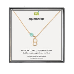 CAI Gemstone and Initial Necklace - Gold