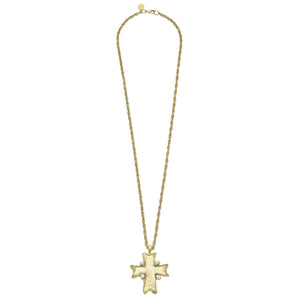 Long Gold Modern Cross / Freshwater Pearl Necklace