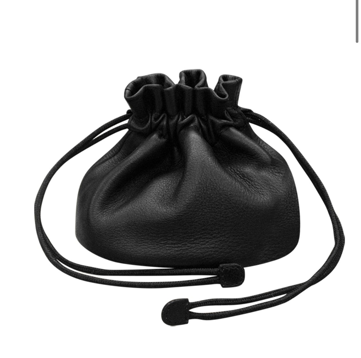 Flat Leather Drawstring Pouch - Tech Accessories, Makeup, Jewelry Holder, MicroSuede Lining - Black Onyx - Personalized Holiday Gifts, Leatherology