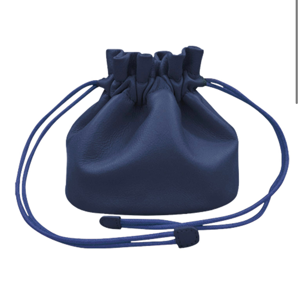 Flat Leather Drawstring Pouch - Tech Accessories, Makeup, Jewelry Holder, MicroSuede Lining - Navy Blue - Personalized Gifts, Leatherology