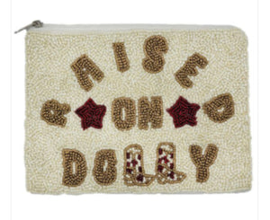 RAISED ON DOLLY IVORY BEADED POUCH