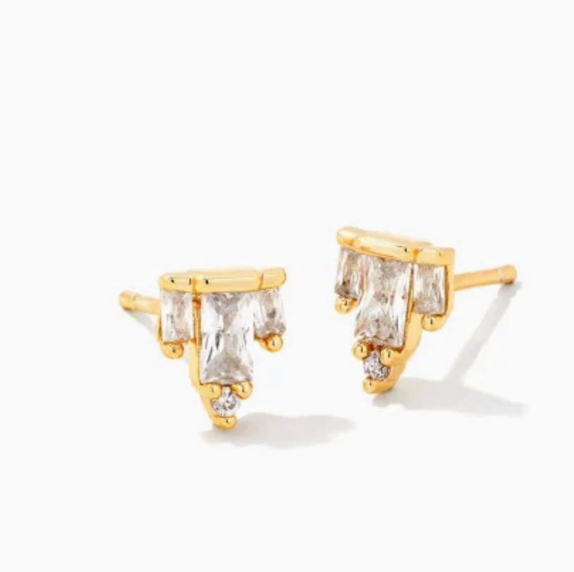 Juliette Stud Earring - Gold and White Crystal