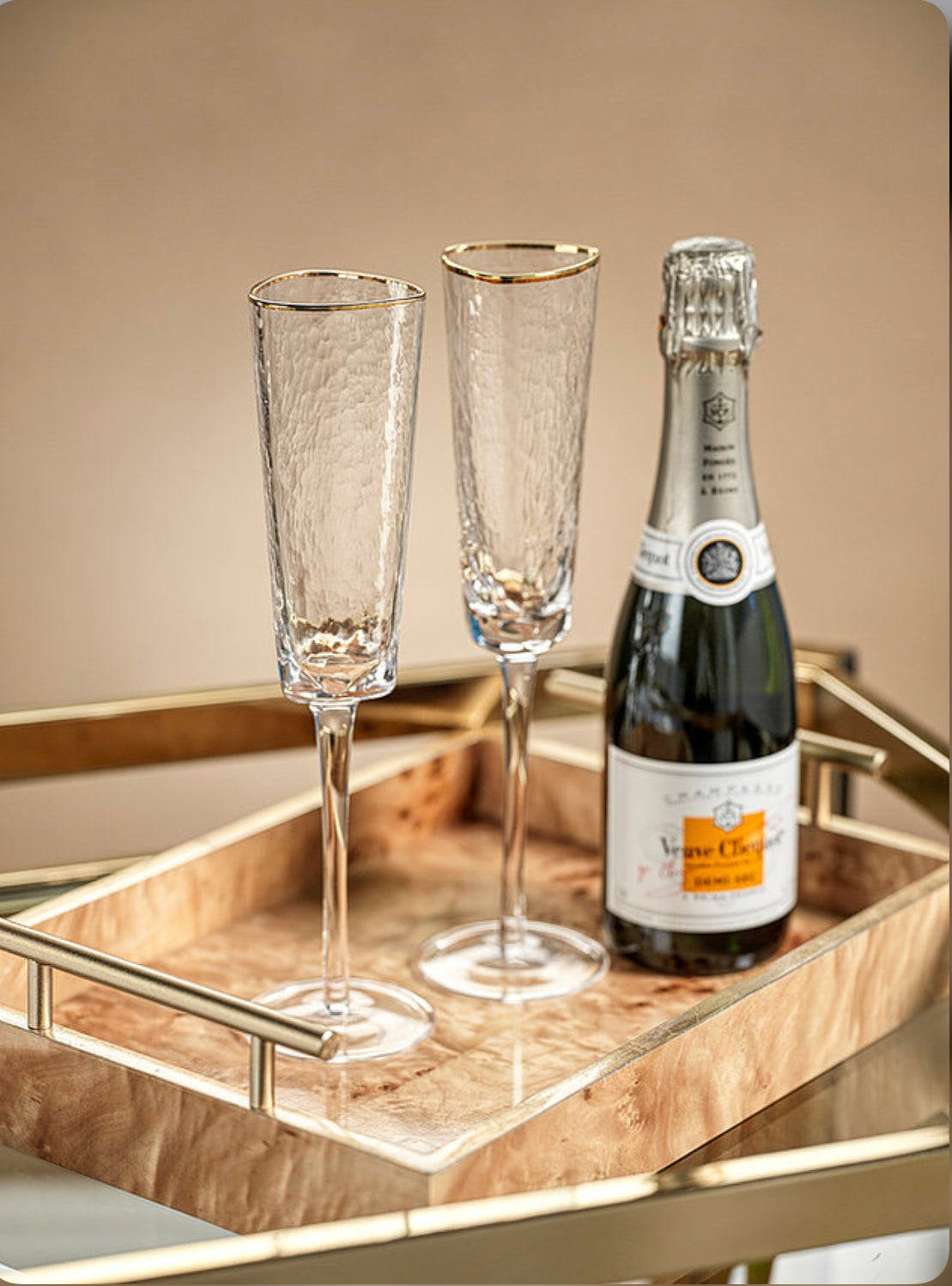 Zodax | Apertivo Triangular Champagne Flutes with Gold Rim