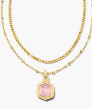 Davie Intaglio Multi Strand Necklace - Gold Pink Opalite Dragonfly