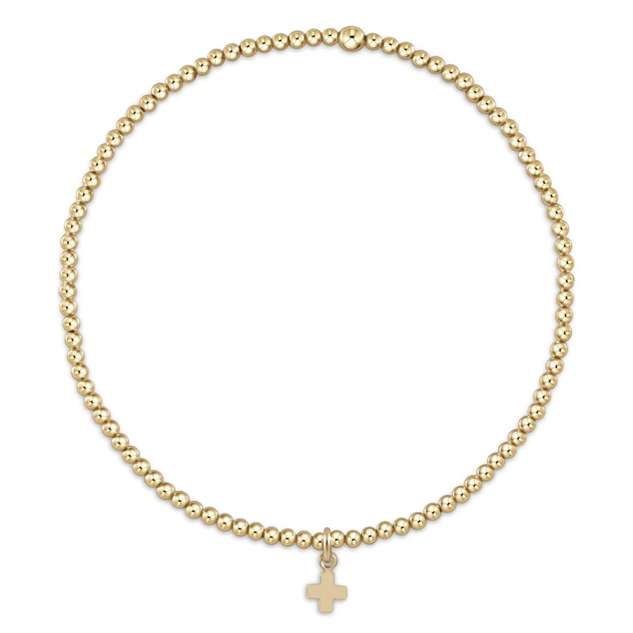 eNewton | Gold 2mm Classic Bead Bracelet - Signature Cross Small Gold Charm