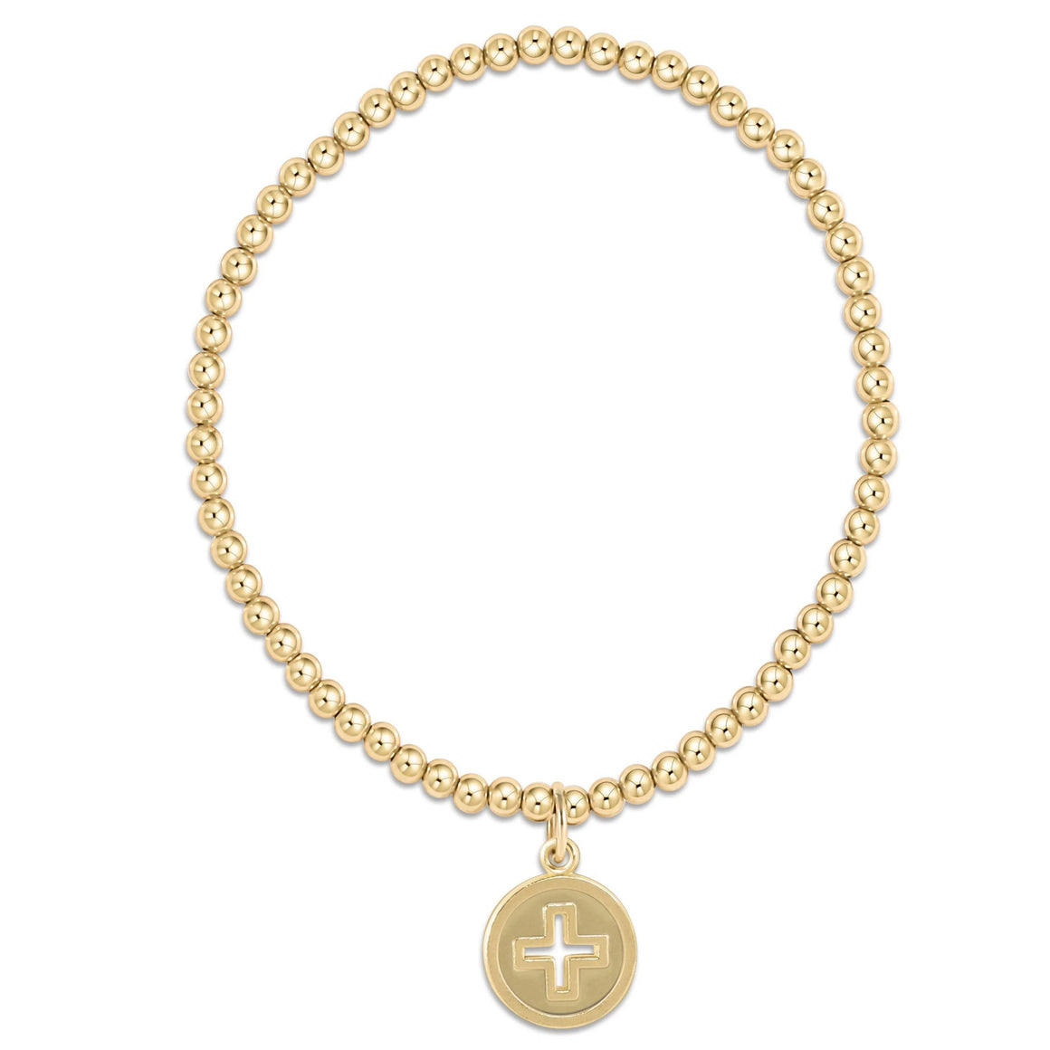 E Girl Gold 3mm Bead - Signature Cross Gold Disc Charm Bracelet