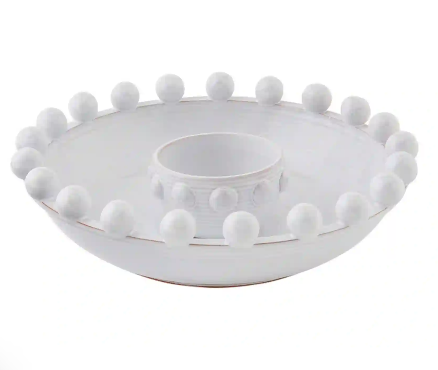 BEADED WHITE CHIP AND DIP BOWL SET