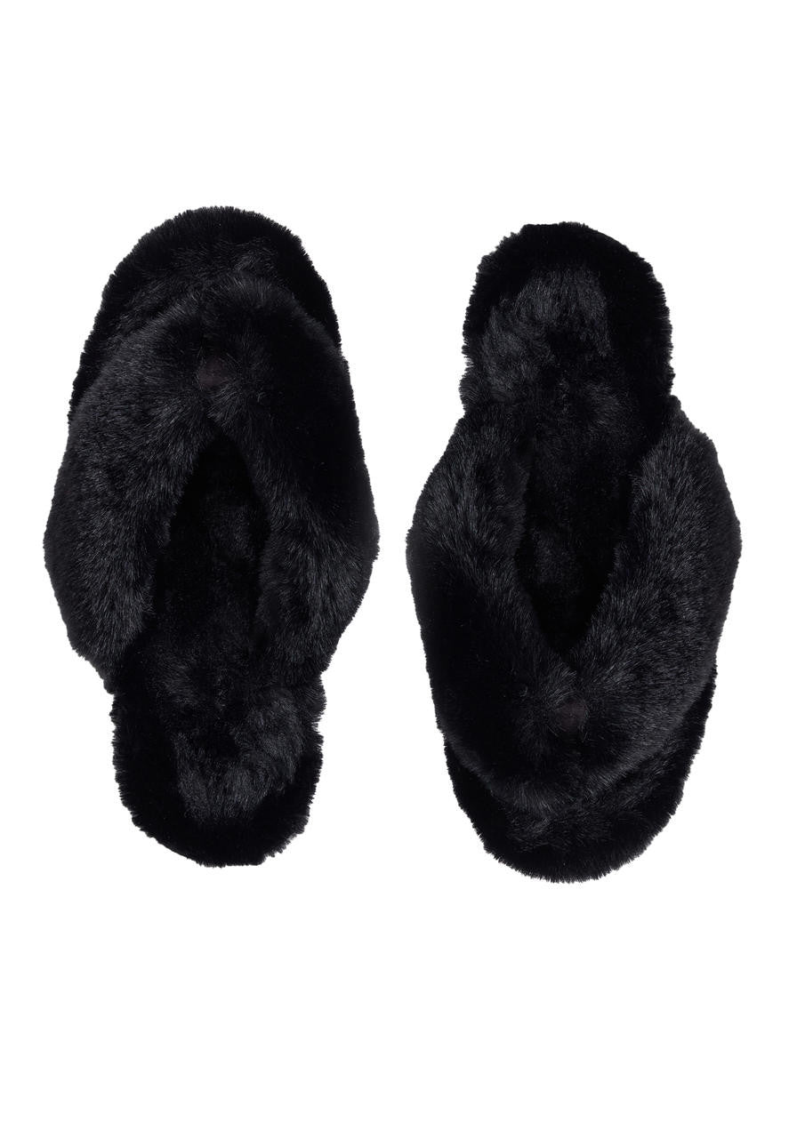 Fabulous Furs | Black Flip Flop Style Fur Slipper