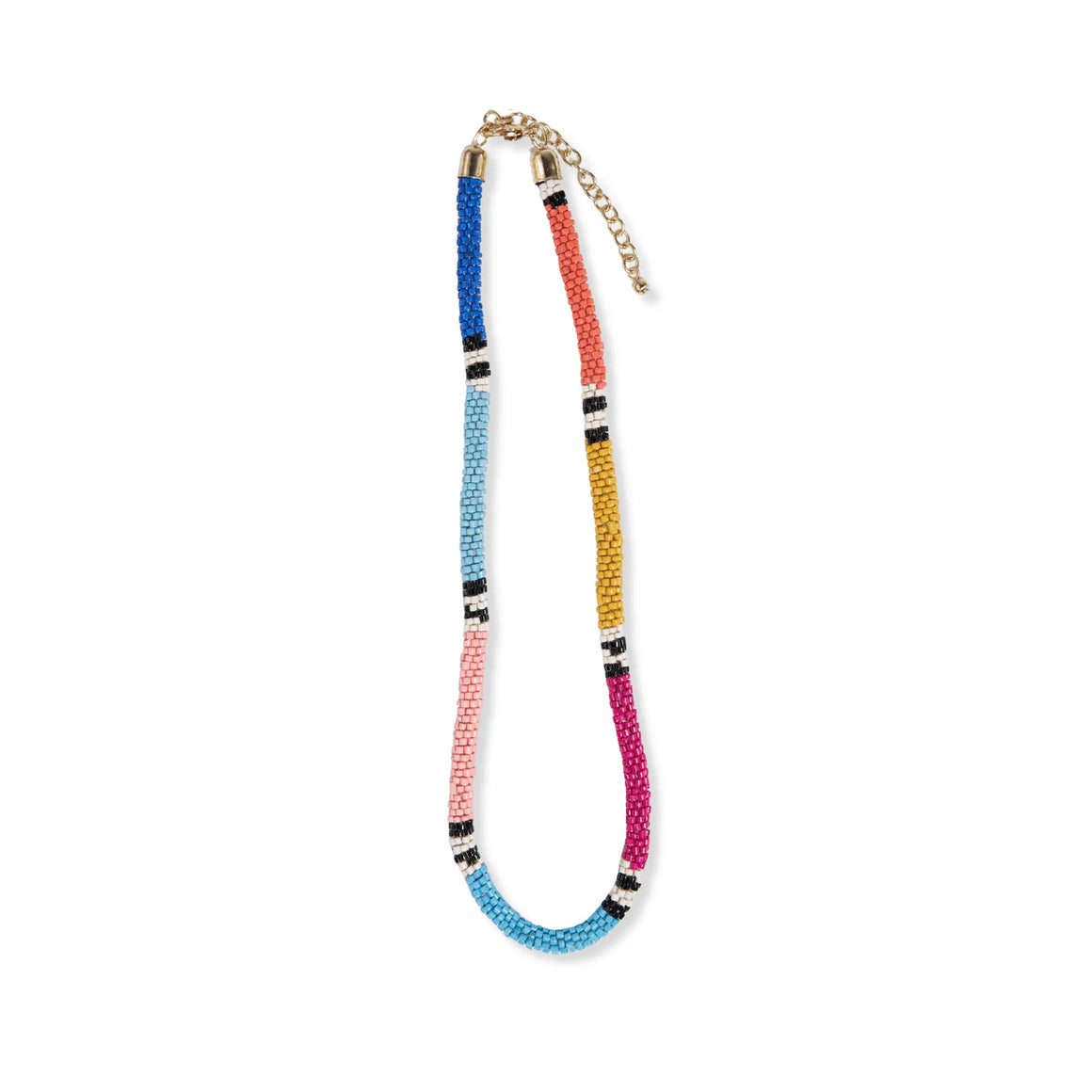 INK + ALLOY | Maria Color Block and Stripe Beaded Necklace Light Pink and Teal