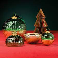 ZODAX ETCHED GLASS ORNAMENT BALL CANDLE - GREEN/GOLD