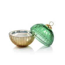 ZODAX ETCHED GLASS ORNAMENT BALL CANDLE - GREEN/GOLD
